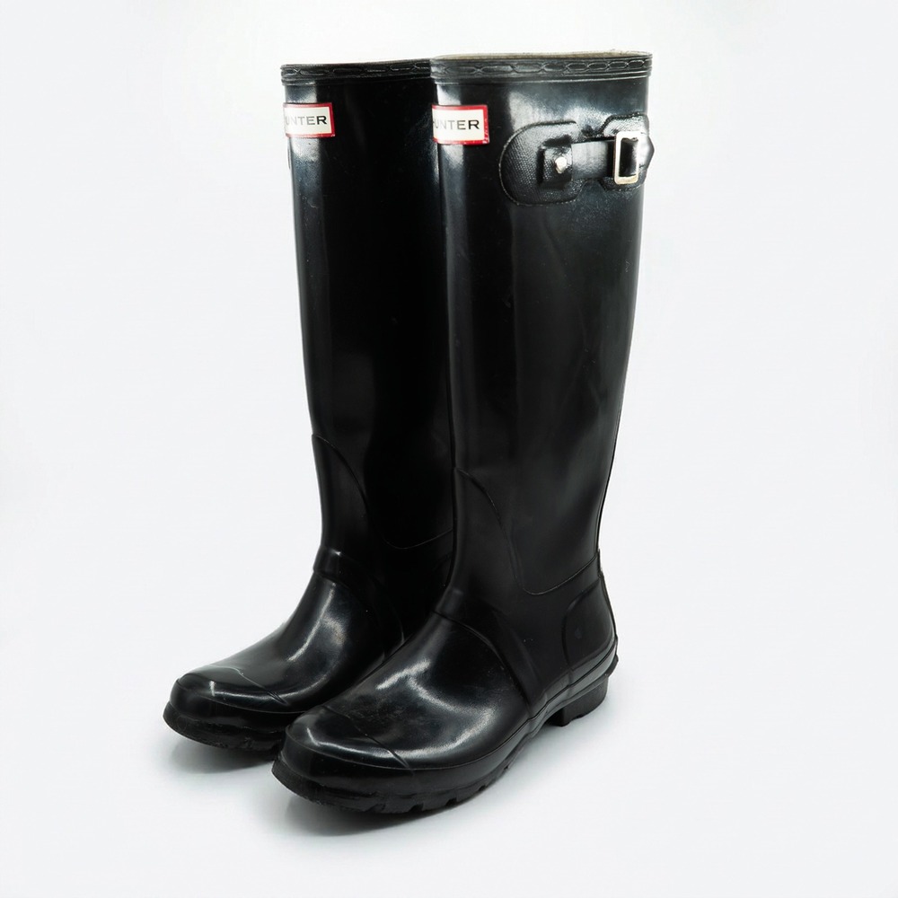 Hunter Original Gloss Tall Rain Boots Womens US 6 EU 37 Black Waterproof